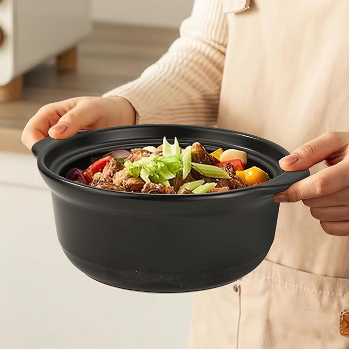 Korean Dolsot Pot Set, Bowl with Lid, for Cooking Bibimbap, Kimchi, Hot Pot, Soups and Stews, Oven and Dishwasher Safe, 1.9 Quart, Black