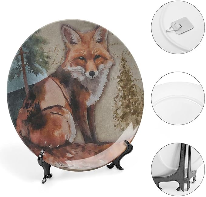 Vintage Plates French Fox Custom Decor for Household Housewarming Gifts Table Art Decoration Hanging Decorative Tiles Including Bracket And Special Hook, Multi Sizes by Choosing, Gifts for Men Women
