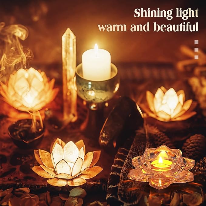 meekoo 24 Pcs Crystal Glass Lotus Candle Holders Lotus Crystal Tealight Candle Holders for Christmas Home Decor Wedding Party