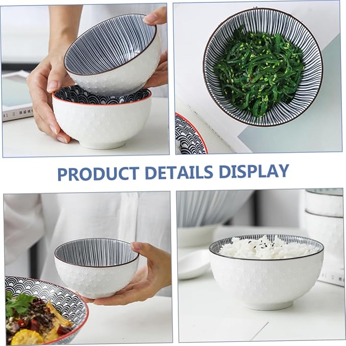 MERRYHAPY Ceramic Rice Bowl Square Shape Decorative Salad Bowl Set Home Kitchen Dinnerware