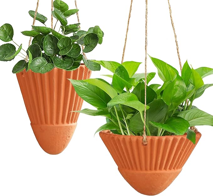 Hanging Planters for Indoor Plants,Terracotta Hanging Planter,Ceramic Plant Pots,Hanging Basket, Planters for Outdoor Plants,Set of 2 Flower Pots, Terracotta Color