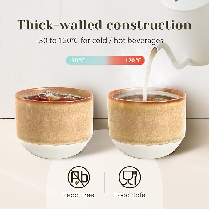 INGOFIN Ceramic Espresso Cup Set - Espresso Cup Set for Coffee and Tea, Espresso Accessories for Espresso Machine, Coffee Mug for Cafe, and Restaurant, Pack of 4, Brown, Microwave & Freezer Safe