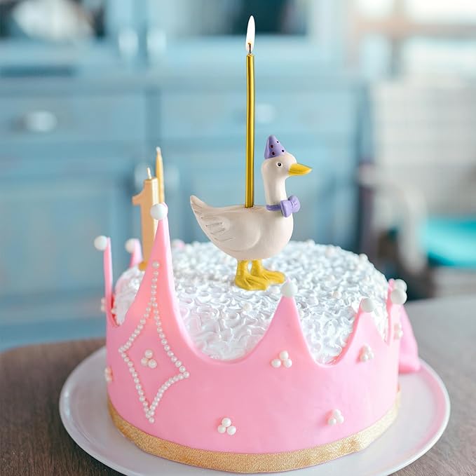 Mumufy Silly Goose Cake Candle Holders with Birthday Candle One Birthday Party Supplies Mini Cute Cake Topper Stand Candlestick for Kids Baby Shower Party Celebration, 3.15 Inch(Goose,Purple)
