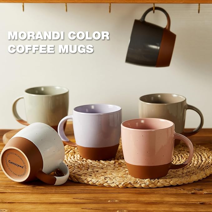 White Ceramic Coffee Mugs Set of 6 (Large),18 oz Coffee Cups with Handle, Latte Mug, Big Mug for Women, Men, Great for Tea Hot Chocolate, Microwave Safe, Modern, Unique Style for Any Kitchen