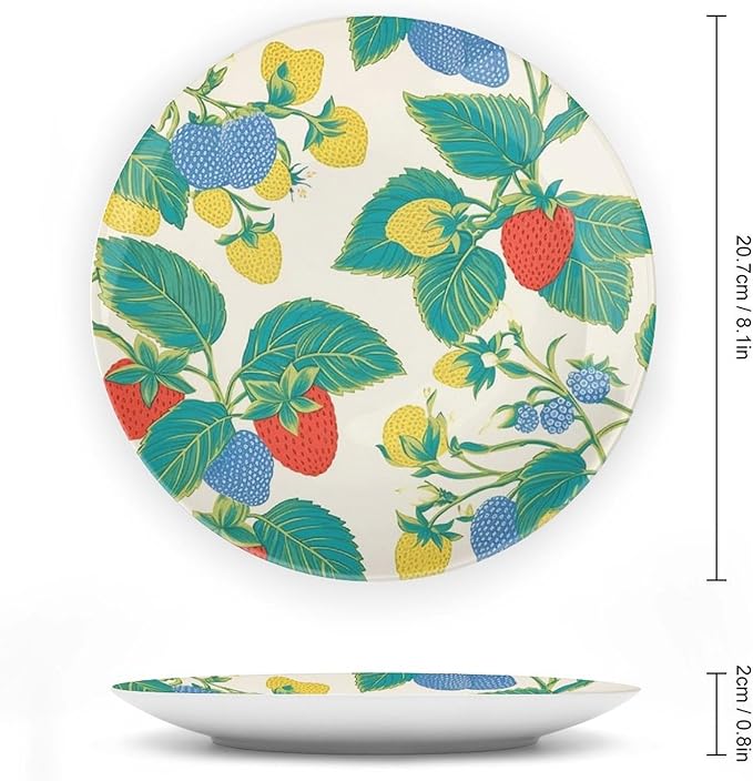 Summer Cherry Lemon Citrus Garden China Plates of 6", 7", 9", 10", Custom Hand Painted Wall Hanging Decor, Display Kitchen Decorations Home, with Display Stand And Hook Up