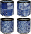 Ceramic Teacups Set of 4, Asian Chinese Japanese Modern Cup Set, No Handle Tea Mugs for Espresso Cappuccino Coffee Milk Wine Sake Cup 6.42oz (Blue)