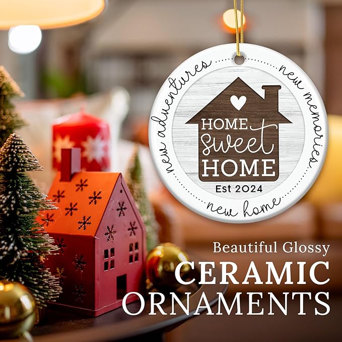 HEXMOZ New Home Gift Ideas - Housewarming Gifts for Couples - New Home Ornament 2024 - First House Ornament 2024 - First House Gifts for Owners, Men, Women - Housewarming Ceramic Christmas Keepsake
