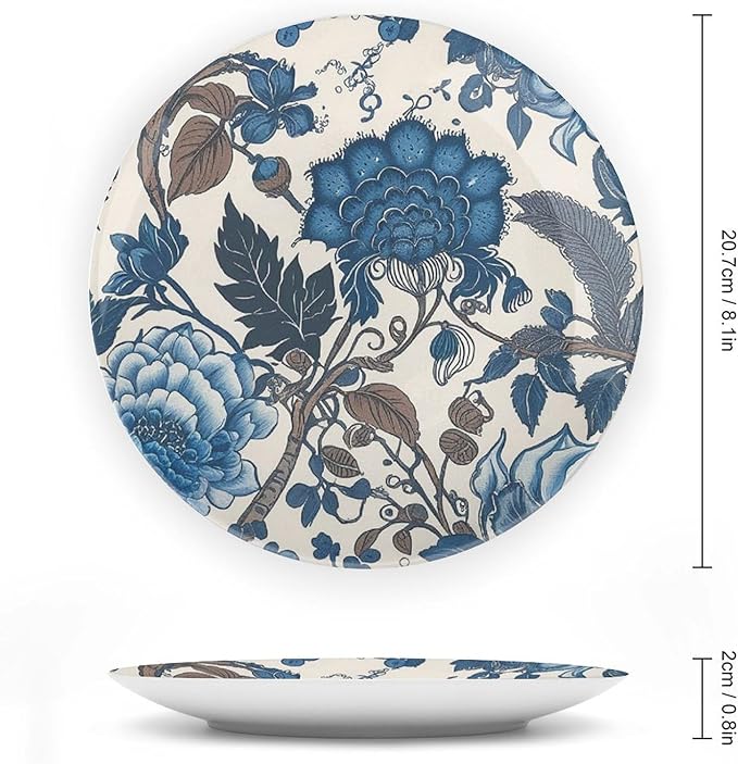 Chinoiserie Blue Flowers Decorative Plate for Display Hamptons Floral Table Wall Supplies Kitchen Festival Holiday Party Decorations Customize Gifts for Men Women Wedding, 6", 7", 9", 10"