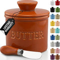 PriorityChef Butter Crock with Lid with Water Line,Ceramic French Butter Dish to Leave On Counter, Brown