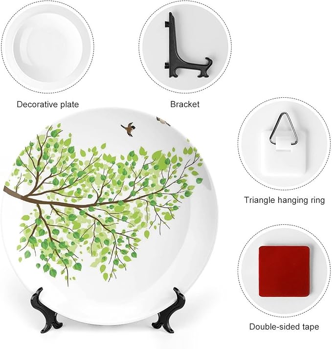 XISUNYA 8 Inch Decorative Plate, Hummingbird Ceramic Plate, Branch with Hummingbirds in Seasonal Spring Print Ceramic Wall Hanging for Home Office Party Dinner Table Decor