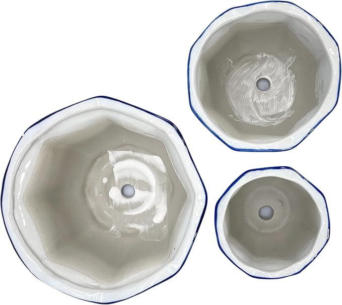 Galt International Blue & White Floral Porcelain Ceramic Decorative Flower Pot 8"/6"/4.5" Garden Pots Chinese Asian Design - Set of 3 Round Fluted