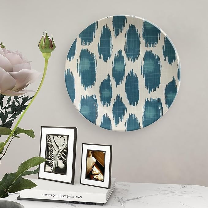 Vintage Plates Blue Ikat Customize Decor for Kitchen Art Decoration Home Wall Ceramic Craft for Decorative Ornaments 1 Plate with 1 Display Stand, Multi Sizes by Choosing, Gifts for Men Women