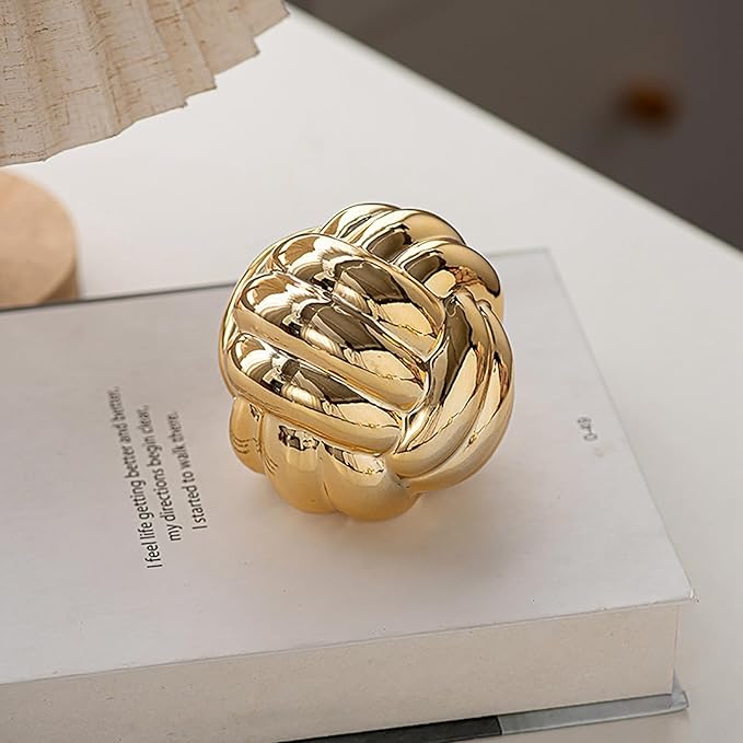 Hotfiary Small Ceramic Knot Statues Gold Home Decor, Modern Style Figurine Decorative Ball Ornaments, Sculpture Aesthetic Decor for Living Room, Bedroom, Apartment, Bookshelf, Office, Cabinets