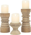 MODE HOME Rustic Natural Wood Candle Holders Set of 3, Farmhouse Beaded Wood Pillar Candle Holder, Candle Holders for Pillar Candles & Candlesticks, Candle Sticks Holder Decor for Table Centerpiece