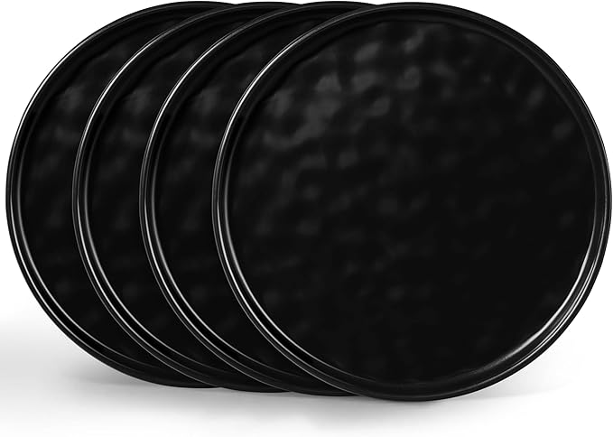 LIANYU 10.2 Inch Dessert Plates of 4, Kitchen Ceramic Dinner Plates Set, Dinnerware Serving Dishes Set, Dinnerware Salad Appetizer Plates for Microwave Dishwasher Oven, Chip Resistant, Obsidian Black