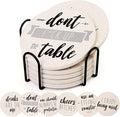 LotFancy 6PCS Ceramic Coasters with Cork Base, Round Coasters with 6 Humorous Sayings, Non-Slip, Bar Room Decor, Housewarming Gift