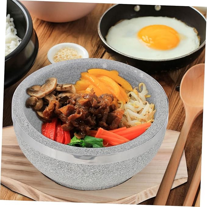 OUNONA Korean Stone Pot for Dolsot Bibimbap -temperature Resistant Cooking Pot Stone Bowl for Even Heating for Home Cooking and Traditional Korean Cuisine