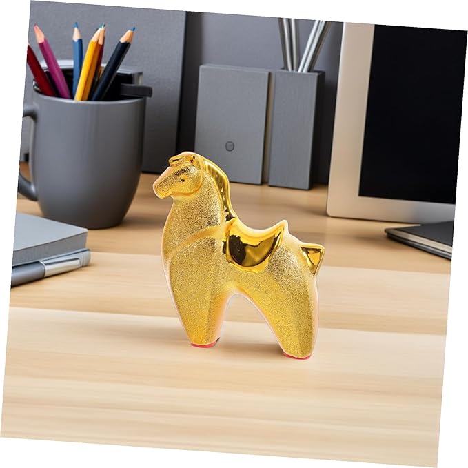 BESPORTBLE Year of Horse Ceramic Sculpture with Stable Base Decorative Animal Figurine for Home Office Desk Intricate Handmade Horse Statue for Prosperity and Refined Home Decor