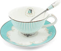 Vintage Ceramic Teacup Elegant Coffee Cup with Spoon and Saucer Set,Royal Bone China Tea Cups (Stripe)