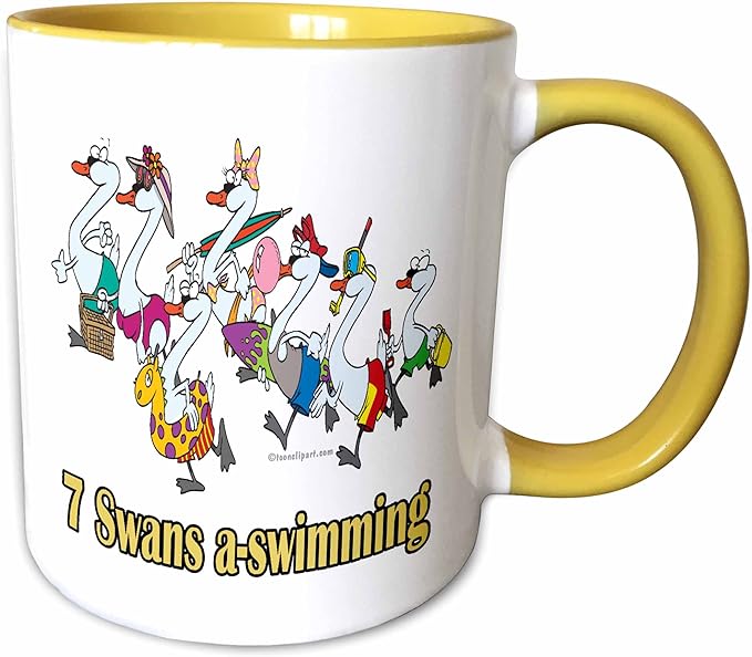 3dRose Seven Swans a-Swimming 11oz Two-Tone Yellow Mug