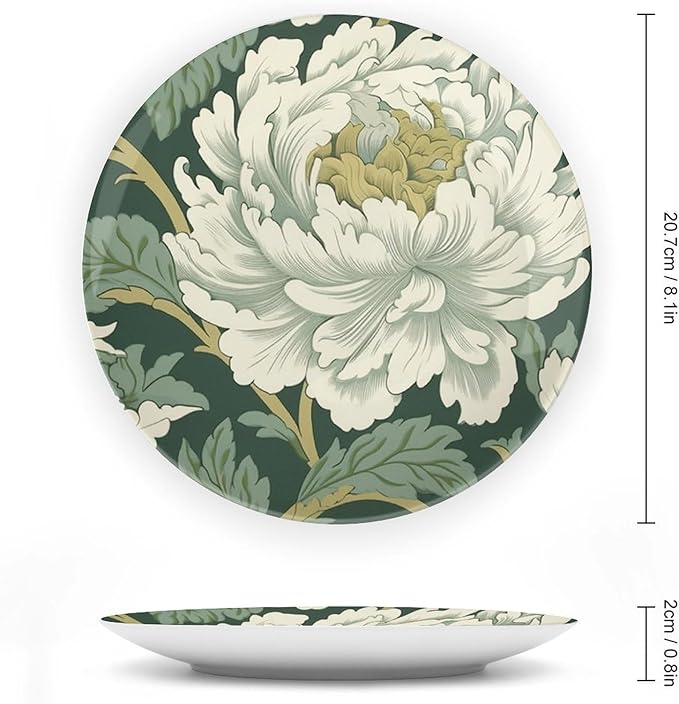 Green And White Chinoiserie Floral China Plates of 6", 7", 9", 10", Personalized Ceramic Dinner Plate, Housewarming Gifts Wall Decorations Household, with Display Stand And Hook Up