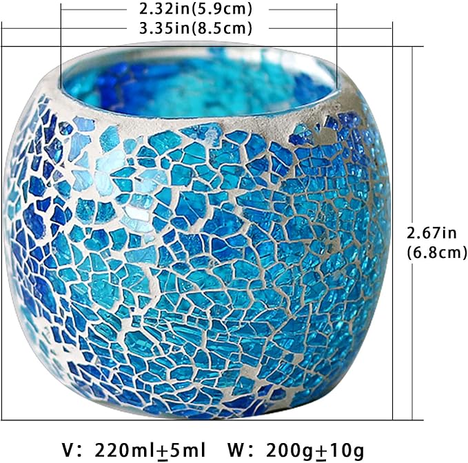 Romantic Mosaic Cracked Candle Holders(NO Candles) Wedding Dinner by Candlelight,Handmade Tea Light Holders Candlescape Bowl for Valentine's,Christmas Table Centerpiece,Party Decor 1 PC(Blue)