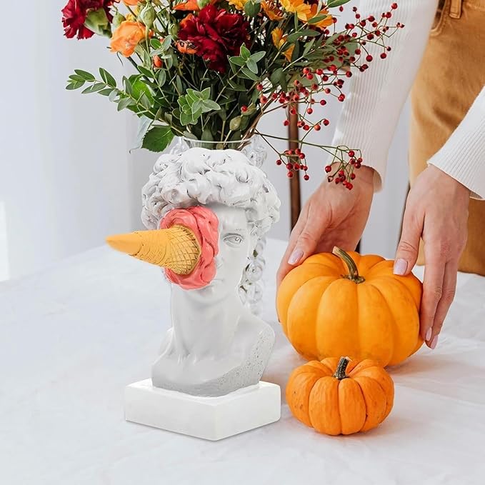 6.3 Inch Ice Cream David Head Resin Sculpture Statue for Living Room, Office, Bookshelf, Coffee Table Decorative Statues (red)
