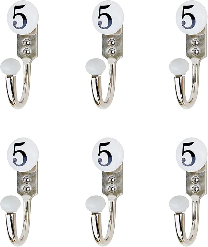 IndianShelf 6 Sets Classic Ceramic, Zinc Decorative Cute Hooks for Hanging Coats, Jackets, Leash, Hat, Towel, Backpack, Purse, Handbag -White