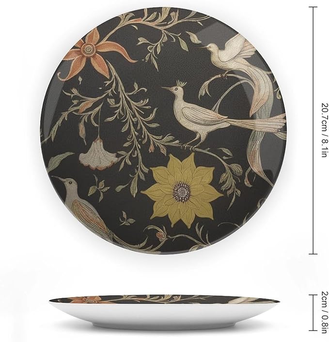 Decorative Plate Flowers And Birds Personalized Decor for Office Kitchen Home Club Wall Decorative Plate with Vertical Stand, Multi Sizes by Choosing, Gifts for Men Women