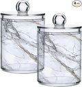 MNSRUU 4 Pack Qtip Holder Organizer Dispenser Stylish White Marble Texture Bathroom Containers Bathroom Vanity Storage Canister Apothecary Jars for Cotton Swabs/Pads/Floss