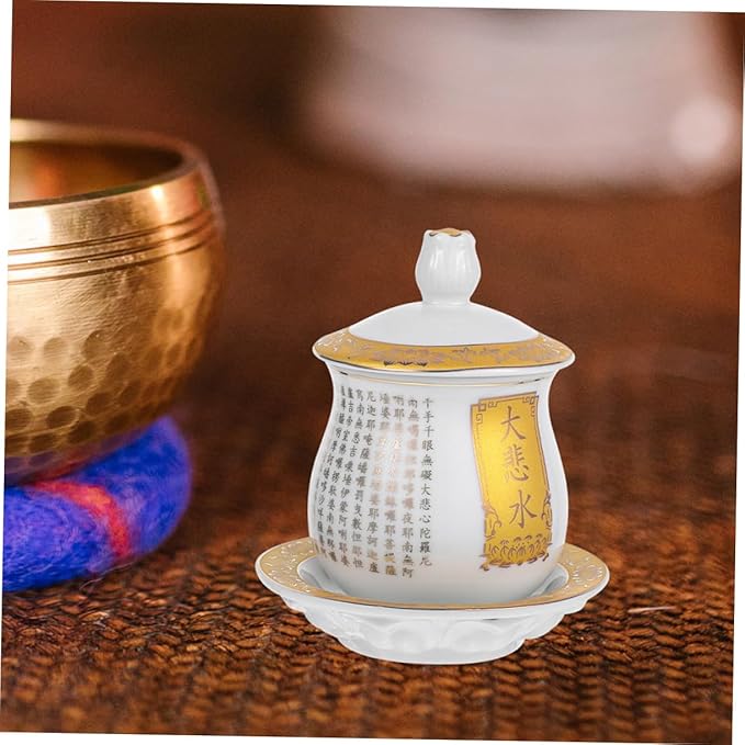 ABOOFAN Ceramic Offering Cup for Rituals Elegant Mug Decorative Chalice for Temple Ceremonies Engraved for East Asian Cultural Practices