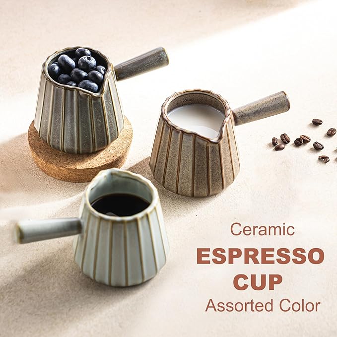 Espresso Cup Ceramic, Espresso Accessories, Espresso Measuring Cup with Handle, Expresso Shots Cups with Spout, 6 OZ / 200ML, Light Green