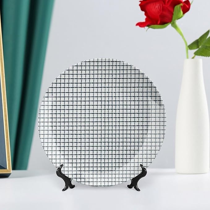 Geometric Asian Check Pattern China Plates Decor for Club Home Kitchen Personalized Halloween Idea Gifts Wall Hanging Decorative Plate with Vertical Stand, Multi Sizes by Choosing