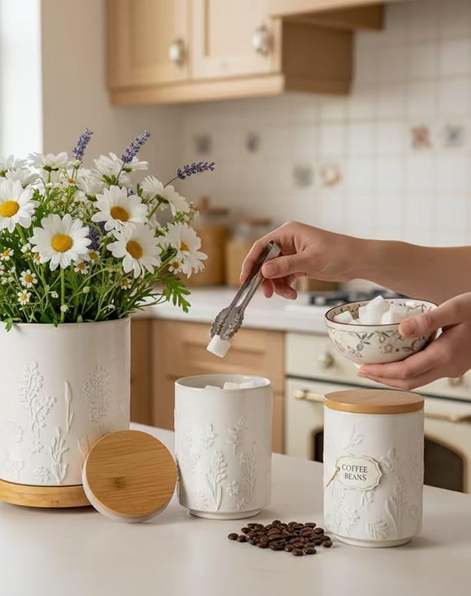TEATALK Ceramic Canister with Airtight Lid, Perfect for Coffee, Sugar, Tea Storage, 23 Fl Oz, Flower Butterfly