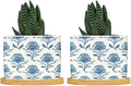 Mughal Flower in Ceramic Planters Blue Floral Planters for Indoor Plants with Drainage Holes and Saucers Pot for Indoor Outdoor Garden