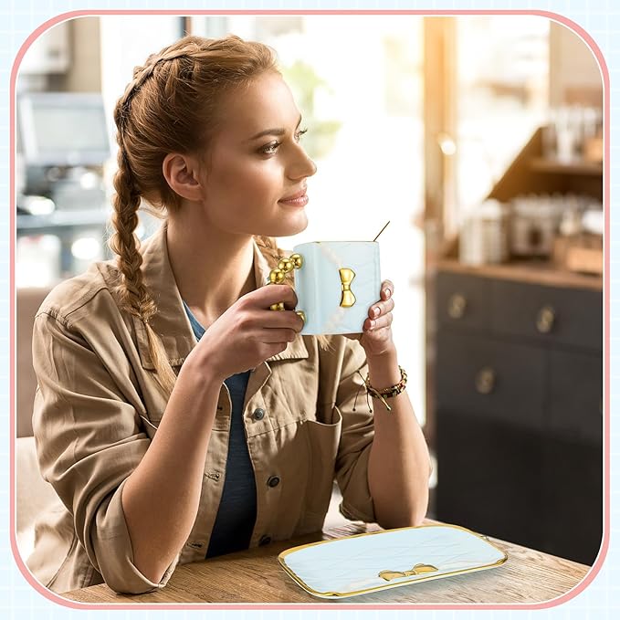 Sliner Handbag Coffee Mug Set- 4 Sets Handbag Coffee Mug with Saucer Spoon 10 Oz/ 310 ml - Cute Ceramic Creative Tea Cup for Women Girls Valentines Gift(Stylish)