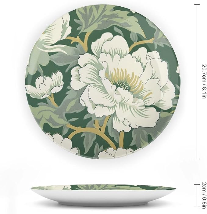 Green And White Chinoiserie Pastel Floral Vintage Plates for Display Farmhouse Office Supplies Kitchen Housewarming Gifts Holiday Party Decorations Customize Gifts for Men Women Halloween