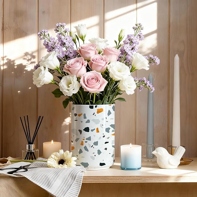 kitchen utensil holder,Extra Large Stable Terrazzo Marble Pattern Ceramic Utensil Crock,Vintage Farmhouse Kitchen Decor for Counter,for Housewarming,Wedding Gift 6.3"+4.7"(Marble Pattern)