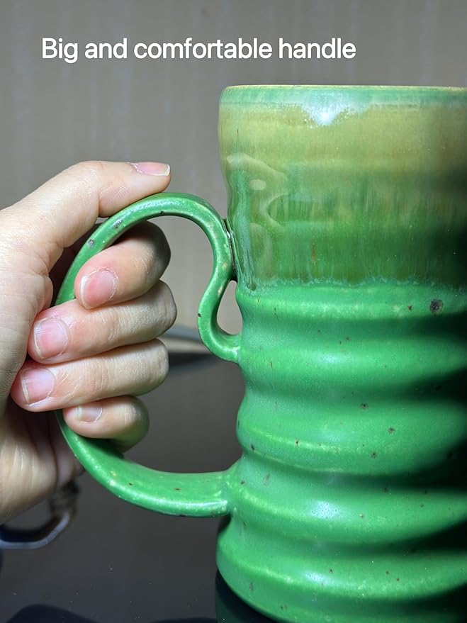 17oz Large Unique Cool Tall Handmade Ceramic Coffee Mug with Comfortable Big handle, Big Pottery Tea Mug, Artisanal Stoneware Coffee cup, Rustic Lead-free Tea Cups, Microwave safe Coffee Cup