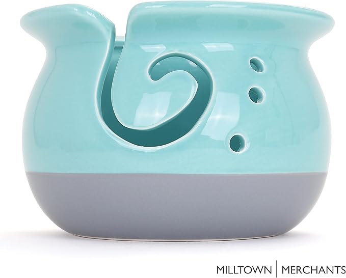 Milltown Merchants Yarn Bowl - Yarn Holder - Knitting Accessories - Artisan Knitting Bowl - Ceramic Yarn Ball Holder - Great for Knitting, Crochet, and Yarn Storage (Aqua)