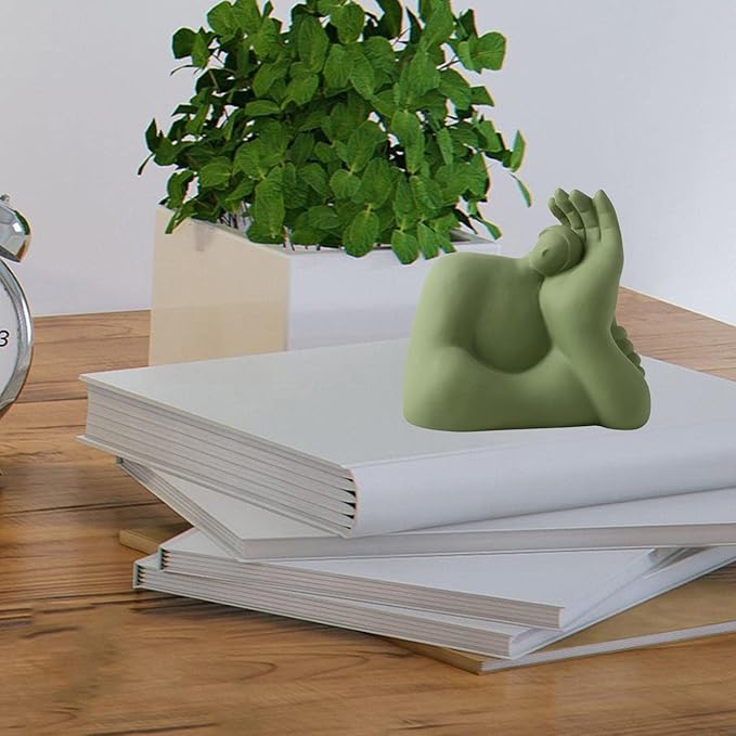 Abstract Art Character Statue Figurine Handmade Ceramic Sculpture Ornaments for Bookshelf Wine Cabinet Crafts Decoration (Green)