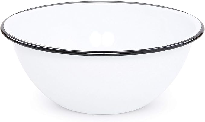 Home Enamelware Serving Bowl, 1.5 quart, Vintage White/Black (Single)