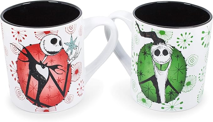 Nightmare Before Christmas Jack Holiday Themed Ceramic Mugs, 14-Ounce, Set of 2