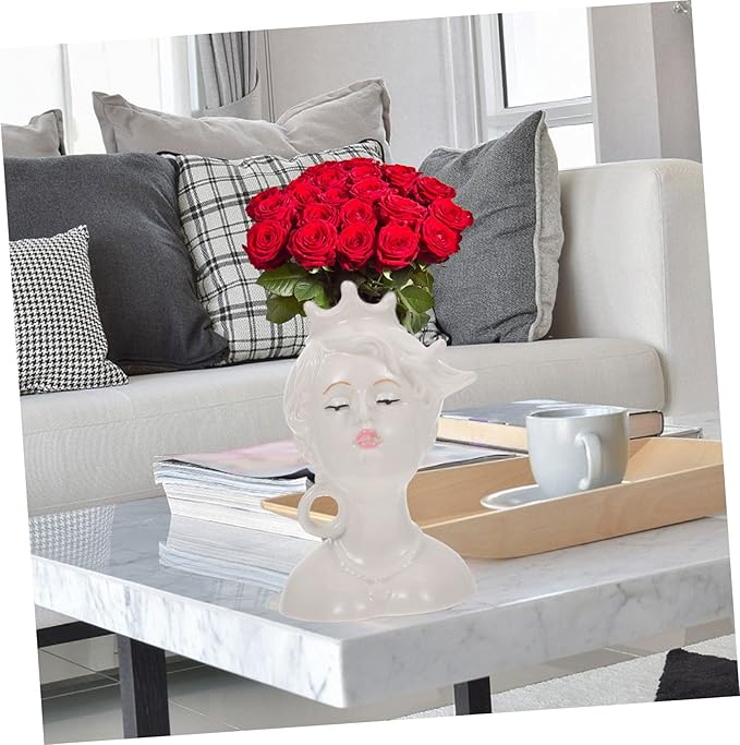 Creative Ceramic Human Face Vase Artistic Modern Minimalist Flower Pot for Indoor Home Decor and Flower Arrangements Unique Sculptural Face Modeling Adornment