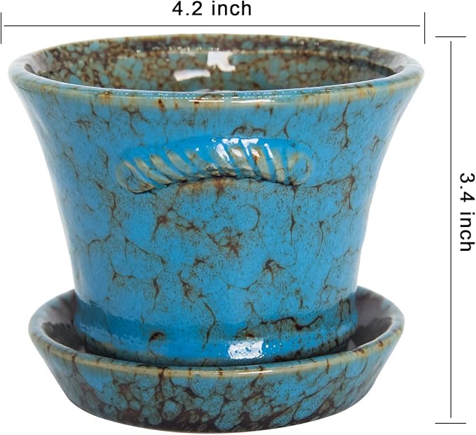 ARTKETTY Succulent Pots - 4.2 Inch Ceramic Succulent Planters Pots with Drainage Small Flower Pots for Indoor Plants Cactus Bonsai Plants Container Set of 4