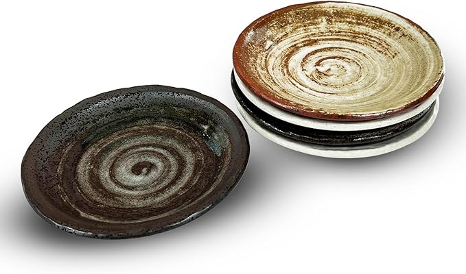5.9 inches Serving Plates Set of 5, Rough Cut Shape Pottery, Dishwasher and microwave safe,Japanese Traditional Style and Color, Dessert plates, Appetizer Plates, Salad Plates (Appetizer Plate)