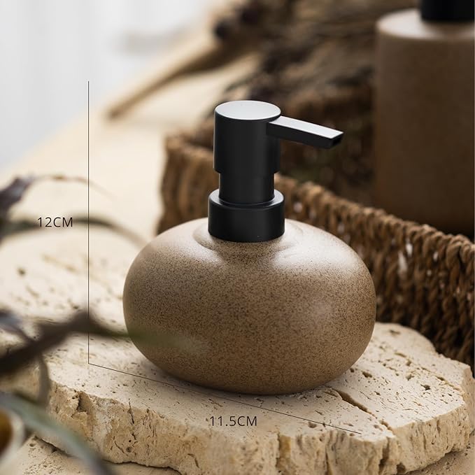 EMPO Stone-Textured Vintage Ceramic Dispenser, High-Color Rough Modern Zen Black ABS Press Bottle for Hand Soap, Shampoo, Conditioner for Bathroom and Kitchen (300ml/10.14oz)