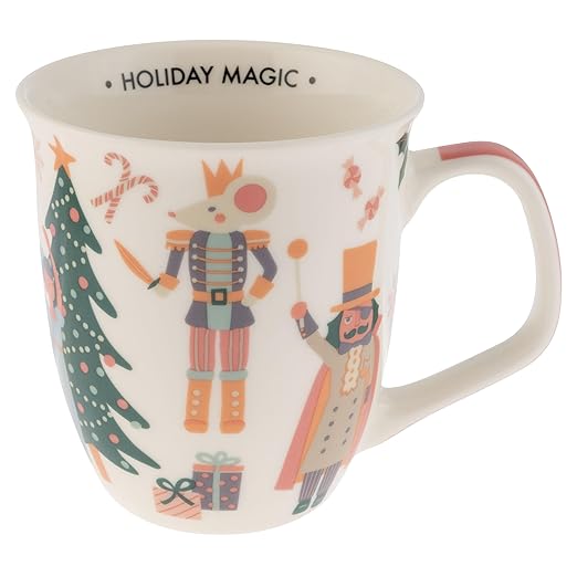 Karma, 16 oz Boho Holiday Mug - Cute Christmas Coffee and Tea Mug - Colorful Ceramic Coffee Mugs for Women and Men, Nutcracker