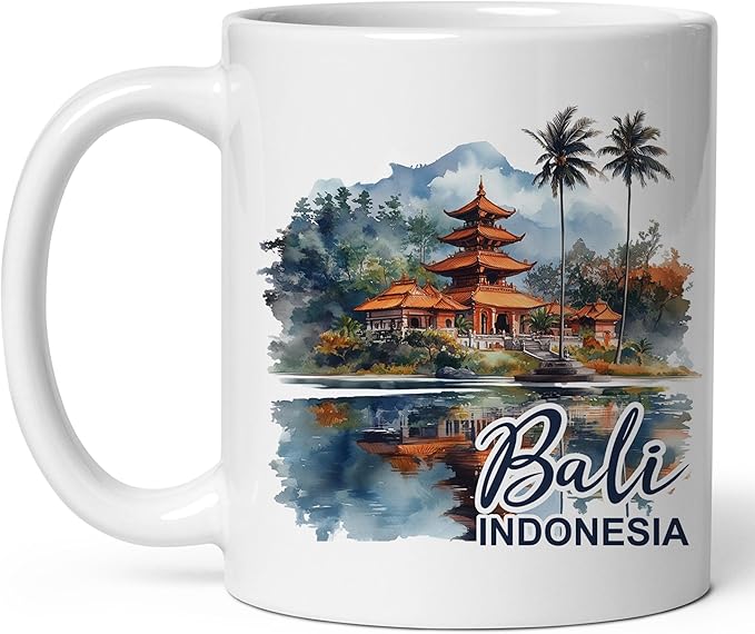 Bali Indonesia Ceramic Coffee Mug 11oz Asia Tropical Island Island of the Gods – Tea Coffee Mug with Comfortable Grip – Unique Travel Gift Cup for Office or Home – Vibrant Long-Lasting Print ID44991