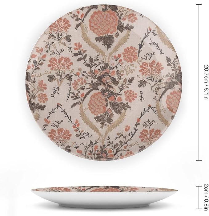 France Toile Garden Rosewood Ceramic Decorative Plate Decor for Wedding Farmhouse Display Personalized Halloween Idea Gifts Dinner Plates Including Bracket And Special Hook, Multi Sizes by Choosing